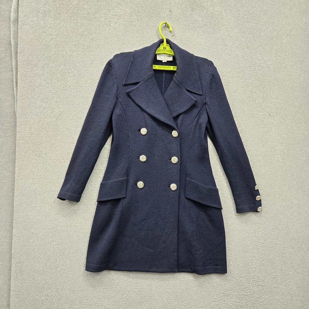 St. John Collection By Marie Gray Women Blazer 8 Navy Blue Double-Breasted READ
